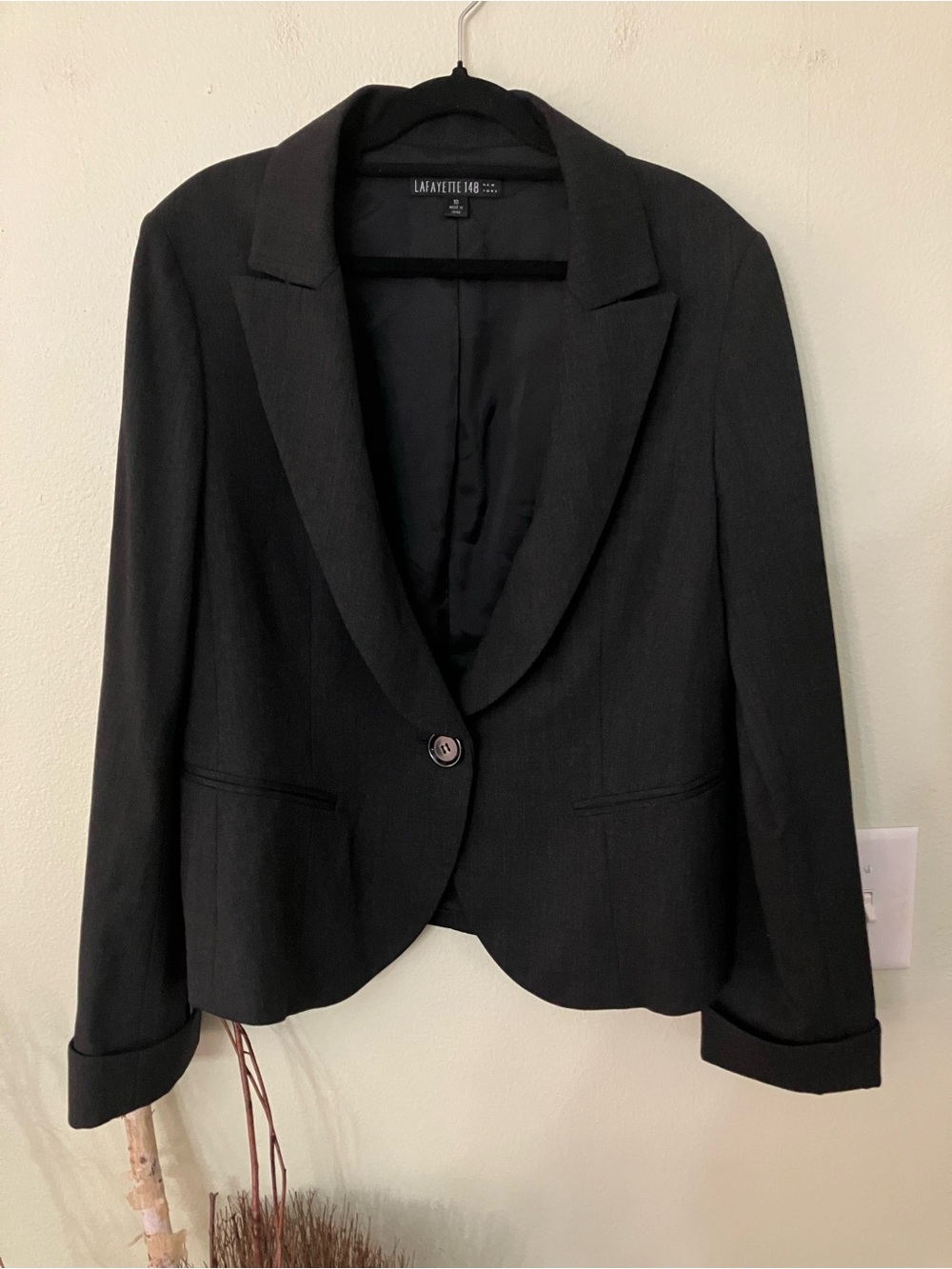 Lafayette 148 New York smoke gray wool blazer button closure